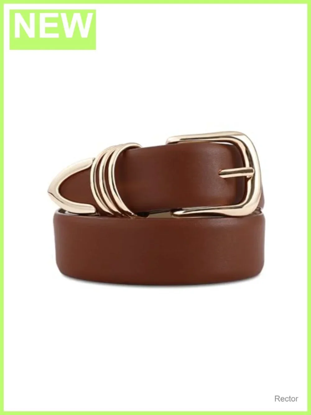 Women's Faux Leather Belt with Gold Buckle Classic Waist Accessory